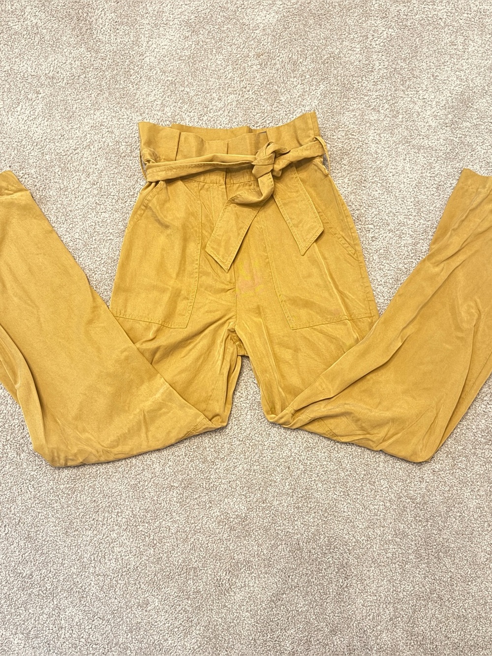 Marciano High-Waist Paperbag Trousers with Tie Belt - Camel - Size 4